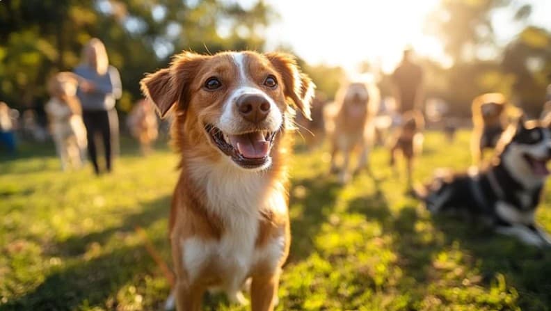 Happy dog playing in the park